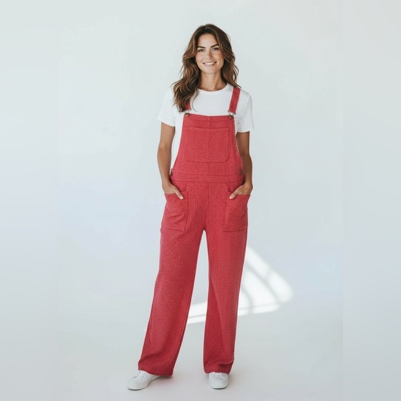 Urban Ribbed Red Jumpsuit - Picture 1 of 4